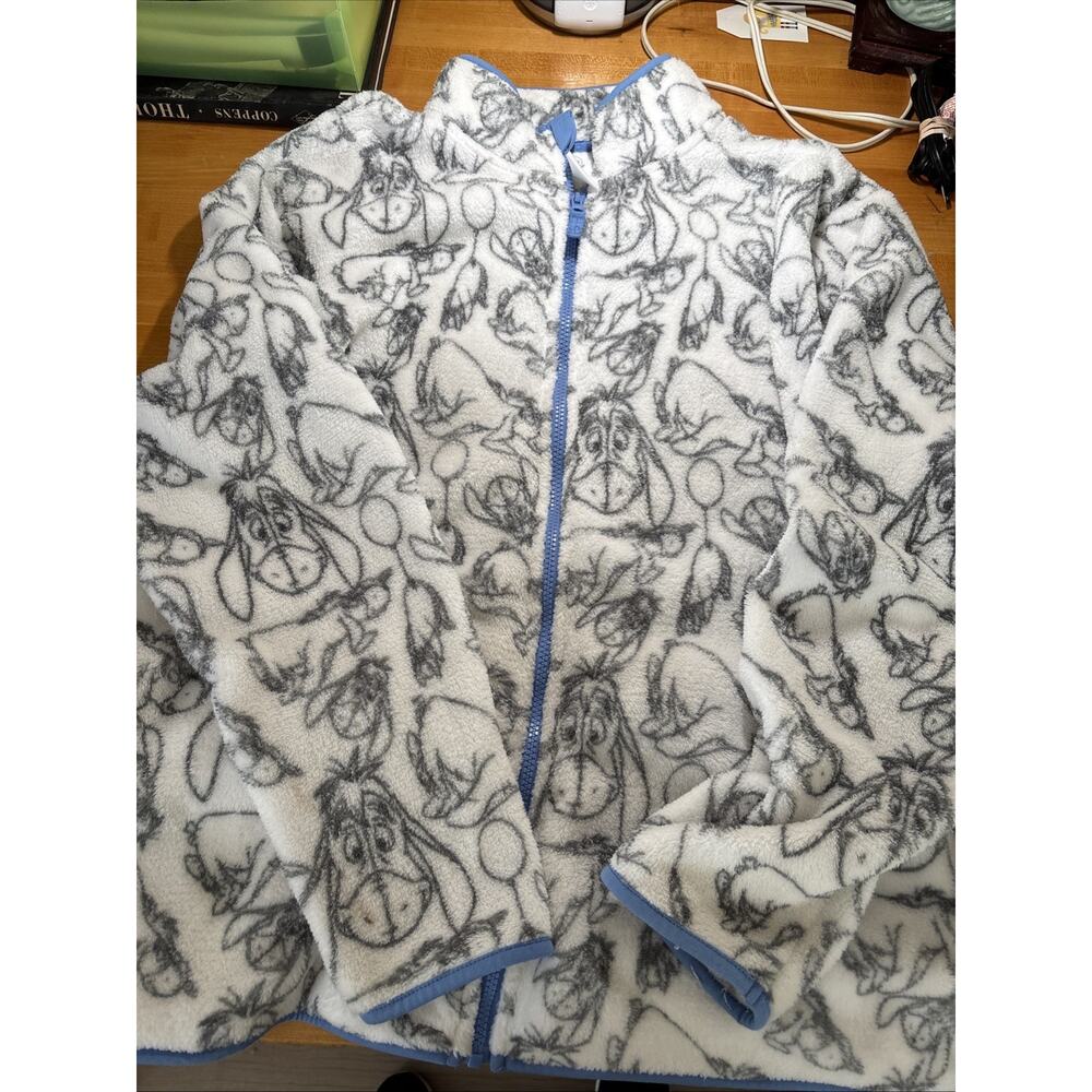 Disney Fleece Zip Up Jacket Adult 2X White Blue Eeyore Soft w/ pockets
